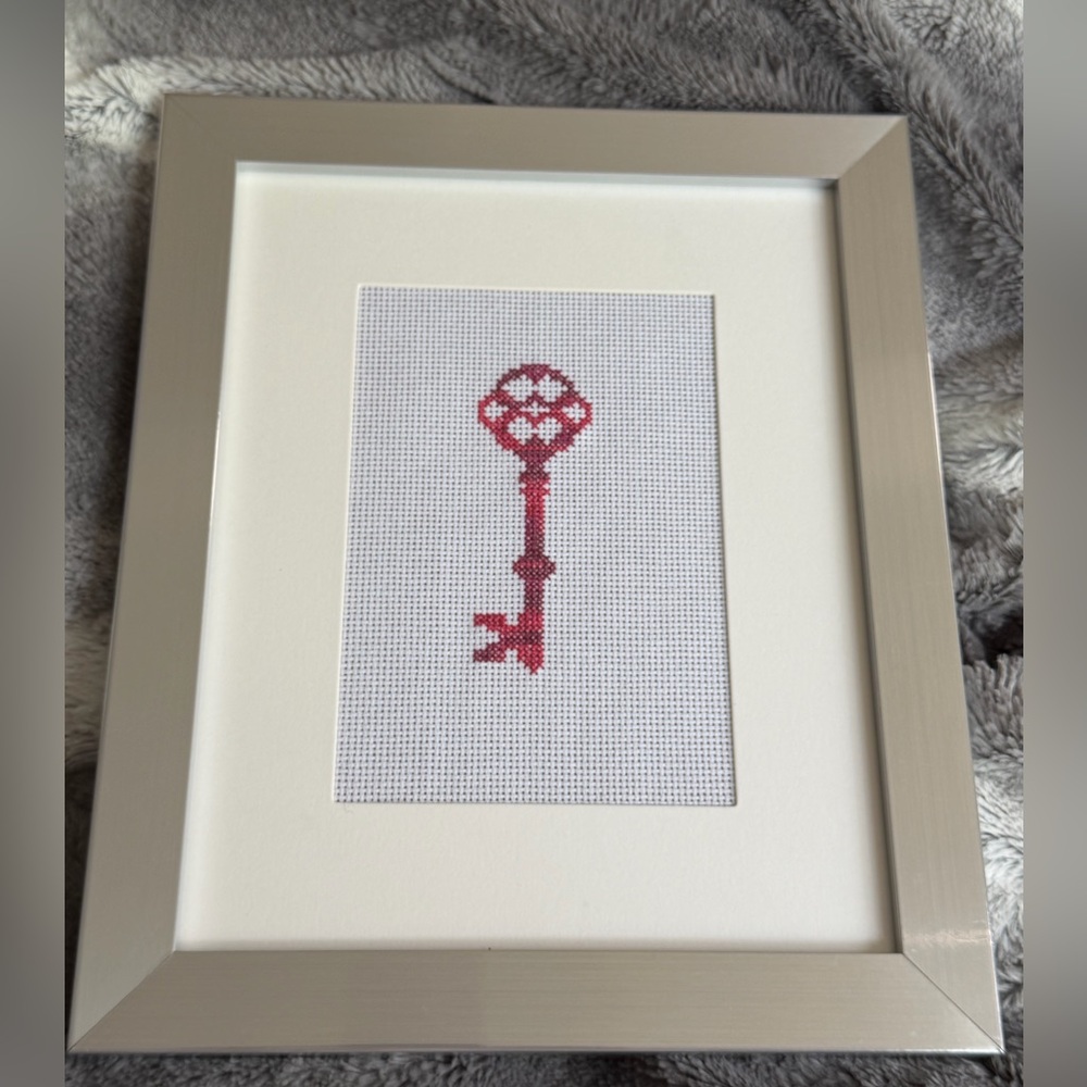 Framed Cross-Stitch Key Artwork in Pink